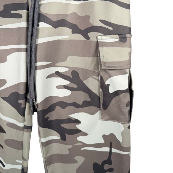 Chic Me Pants Juniors Small Mint Green Gray Camo Satin Cargo Drawstring Jogger - Picture 3 of 6